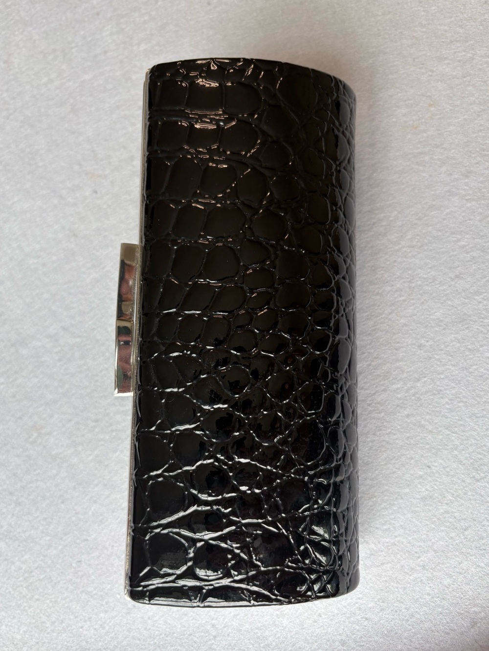 La Regale Black Patent Croc-Embossed Chain Optional Strap Clutch Evening Bag